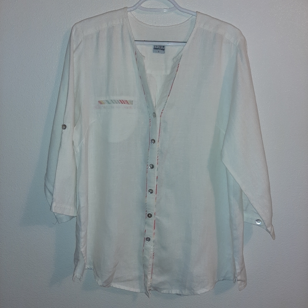 Flaw Linen Button Up Shirt Sz Large IVHO